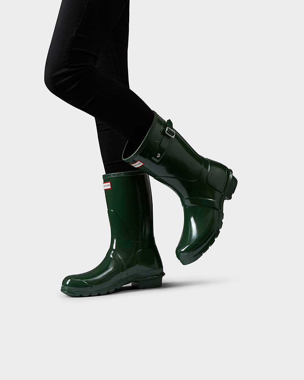 Womens Hunter Original Short Gloss Mid-Calf Rain Boots Green | CXBTJQ-835